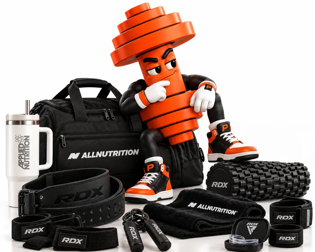 Fitness Zubehoer mit Shaker, Gym Bag, Trainingsguertel und weiterem Sportzubehoer