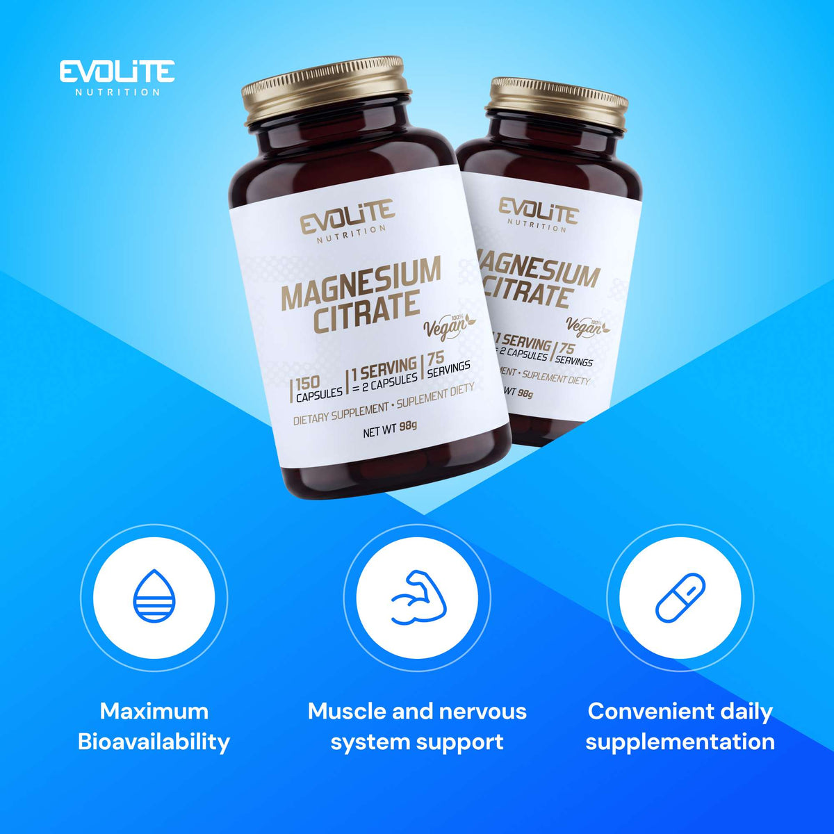 Evolite Nutrition Magnesium Citrate 550mg 150 Vege Caps
