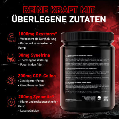 Nährwerttabelle des Black Focus Pro 3.0 mit hochdosiertem Citrullin, Oxystorm und Zynamite