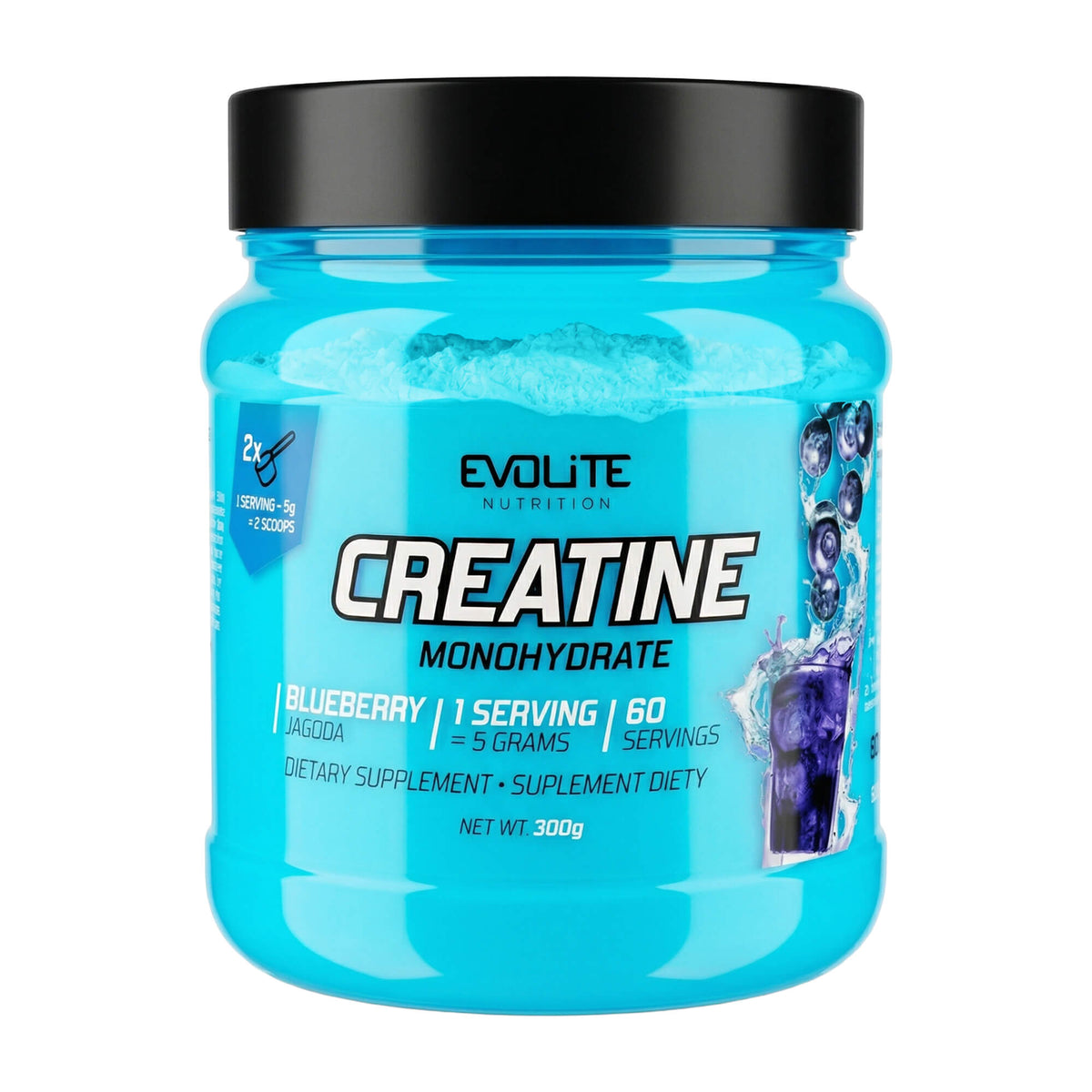 Evolite Nutrition Creatine Monohydrate 300 g in der Geschmacksrichtung Blueberry