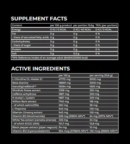 Nano Supps Hype Beast Nährwerte mit L-Citrullin, Beta-Alanin und Koffein