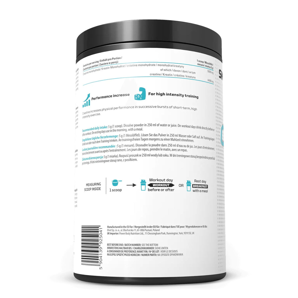 Skill Nutrition Creatine Monohydrate mit 5 g pro Messlöffel