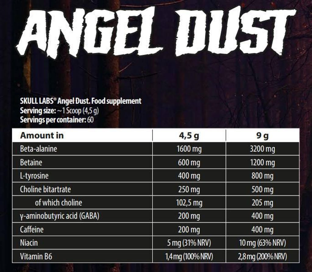Nährwerttabelle und Inhaltsstoffe von Skull Labs Angel Dust mit Citrullin und Koffein