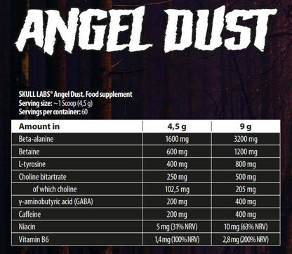 Nährwerttabelle und Inhaltsstoffe von Skull Labs Angel Dust mit Citrullin und Koffein
