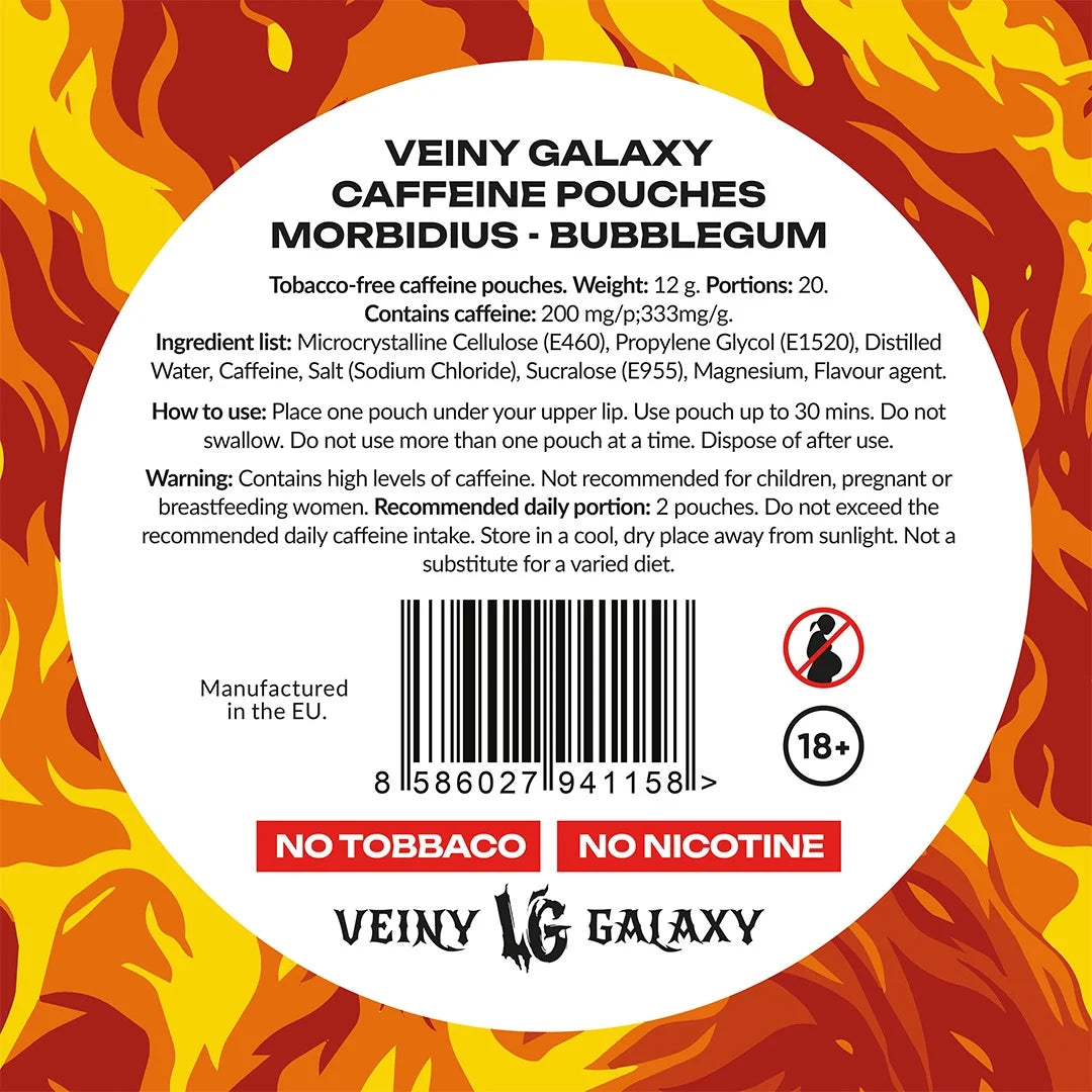 Zusammensetzung und Nährwerte der Veiny Galaxy Morbidius Koffein Pouches