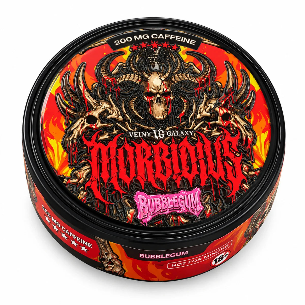 Dosen der Veiny Galaxy Morbidius Koffein Pouches mit 200mg Bubblegum