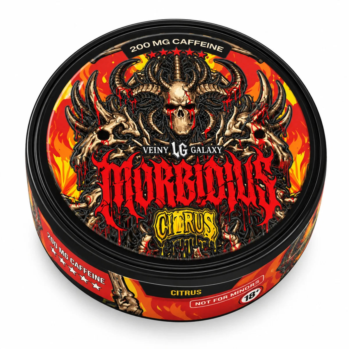 Dosen der Veiny Galaxy Morbidius Koffein Pouches mit 200mg Citrus